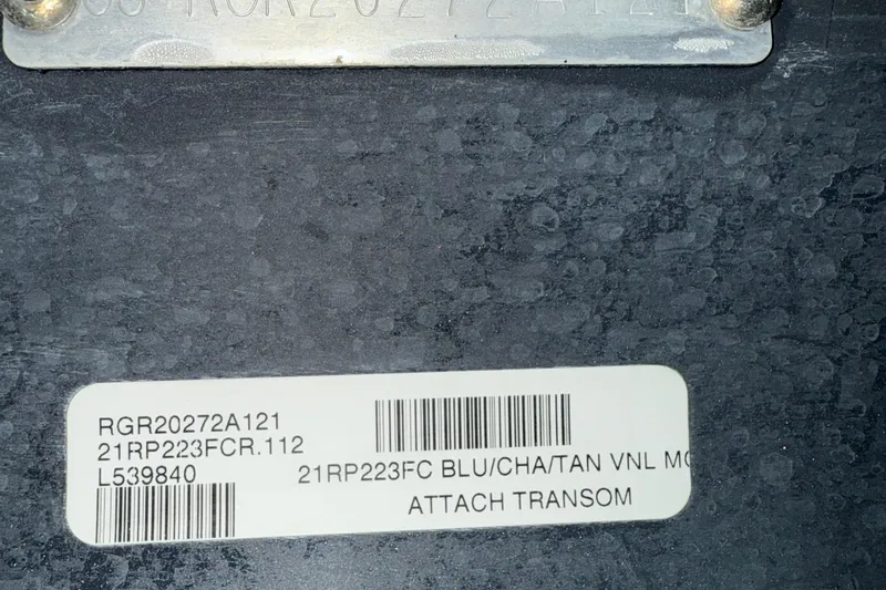 Slide: The Image of Label on Ranger 223FC 2021 model, showing serial numbers and barcode details. - 6