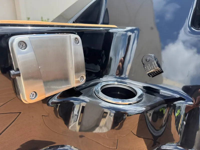 Slide: The Image of Close-up of 2025 Yamaha Boats 255XD's sleek metallic component. - 6