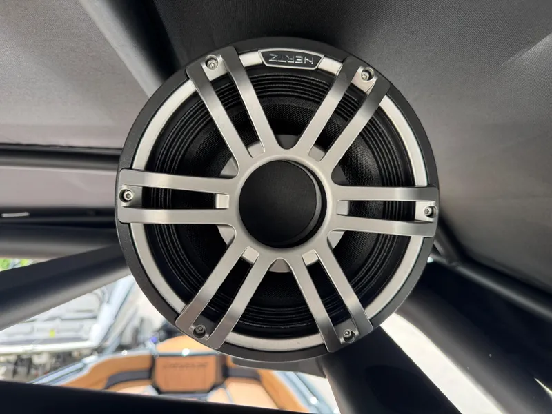 Slide: The Image of Close-up of a speaker on a 2025 Yamaha Boats 255XD. - 10