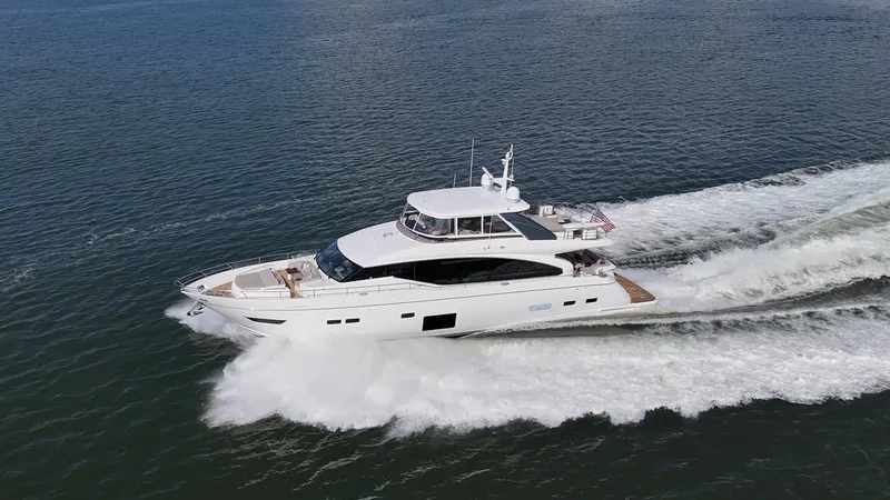 The Image of Luxurious 2019 Princess Y88 Motor Yacht cruising on open water. - 0