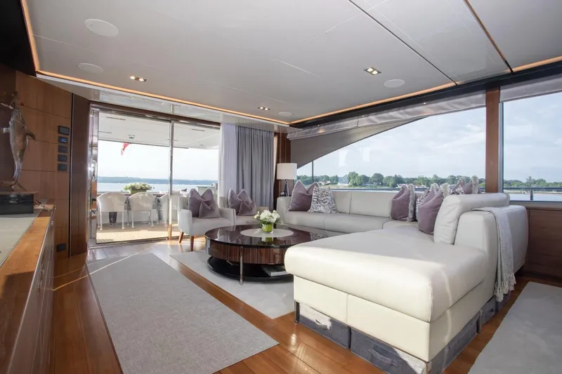 Slide: The Image of Luxurious interior of 2019 Princess Y88 Motor Yacht with elegant seating and scenic views. - 3