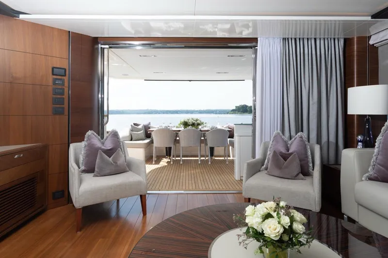 Slide: The Image of Luxurious interior of 2019 Princess Y88 Motor Yacht with elegant seating and ocean view. - 4