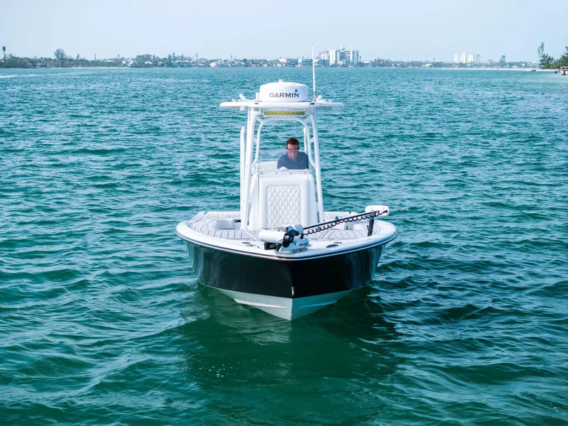 Slide: The Image of 2018 Barker Boatworks 26 Calibogue Bay on open water, featuring Garmin equipment. - 3