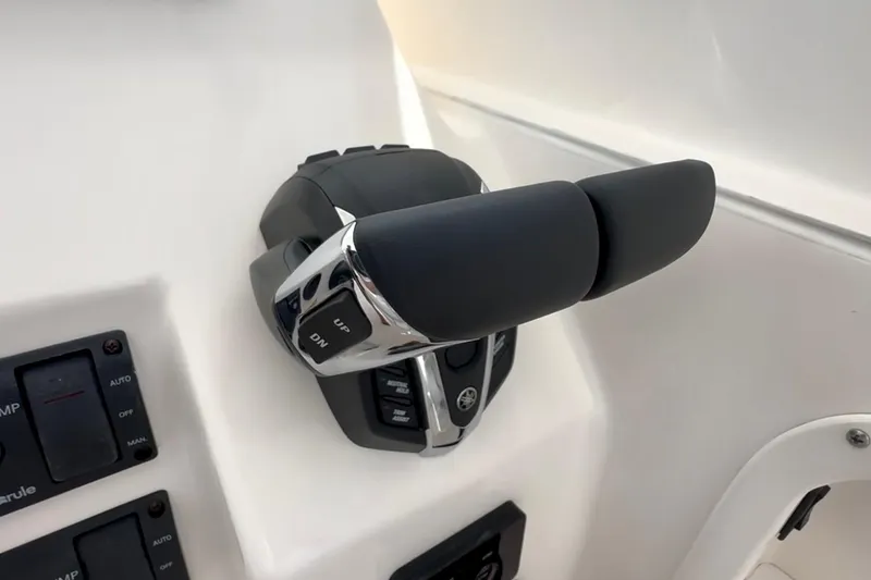 Slide: The Image of 2024 NorthCoast 285HT boat throttle control with sleek design and modern features. - 20