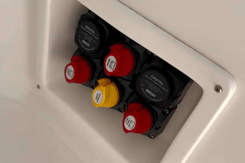 Slide: The Image of Control panel on 2024 NorthCoast 285HT boat with digital voltage-sensitive relay. - 28