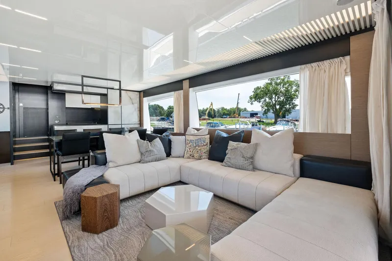 Slide: The Image of Luxurious interior of 2018 Ferretti Yachts 780 with modern seating and large windows. - 33