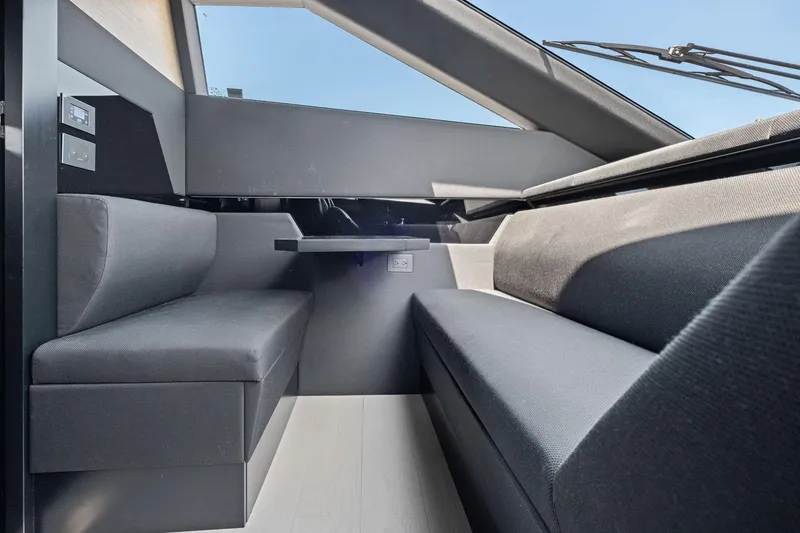 Slide: The Image of Interior seating area of 2018 Ferretti Yachts 780, featuring modern design and comfortable upholstery. - 47
