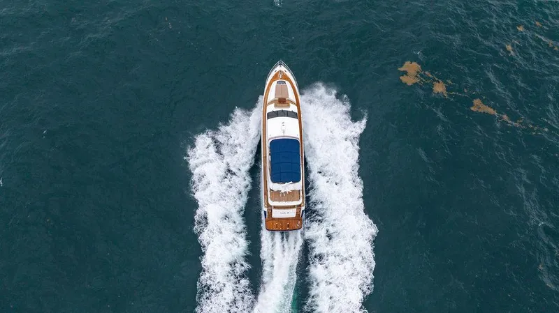 Slide: The Image of Aerial view of 2012 Princess 72 Motor Yacht cruising on open water. - 16
