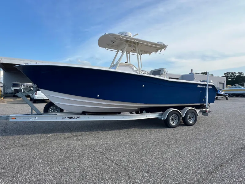 Slide: The Image of 2002 Grady-White Chase 273 boat on trailer with Yamaha outboard motor. - 12