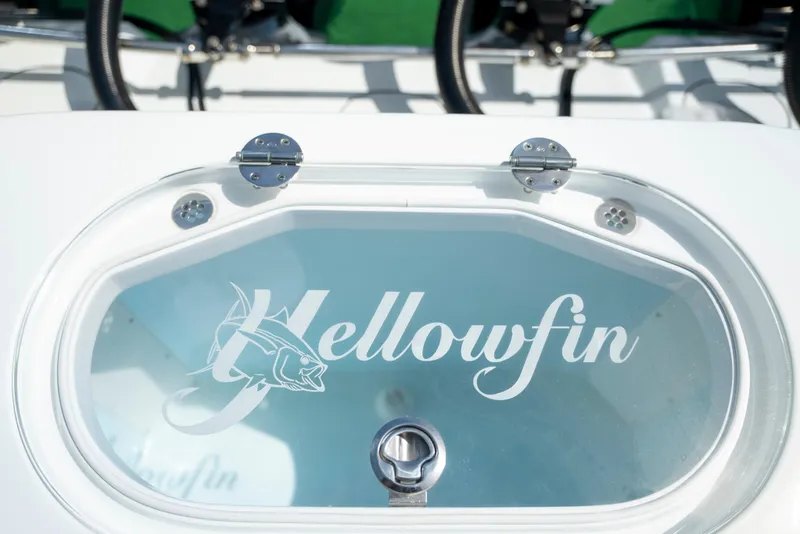 Slide: The Image of Livewell on 2022 Yellowfin 39 boat with logo and clear lid. - 50
