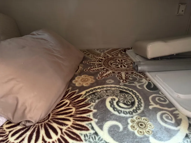 Slide: The Image of Cozy interior of 2004 Chaparral 290 Signature with patterned bedding and pillow. - 19