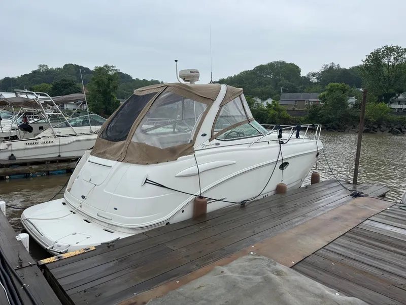 Slide: The Image of 2004 Chaparral 290 Signature boat docked on a cloudy day. - 5