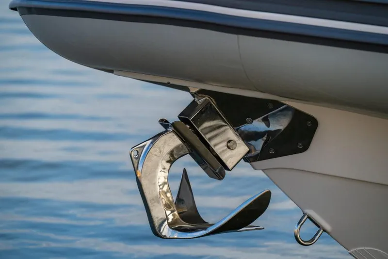 Slide: The Image of 2025 Grand Inflatables G750 boat anchor detail over water. - 5