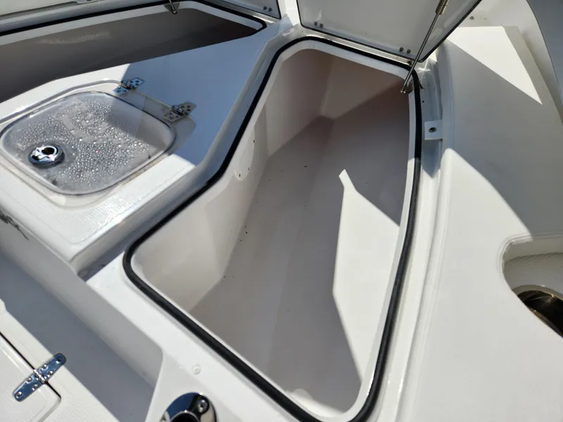 Slide: The Image of Open storage compartment on 2025 BlackJack 256 Coastal boat, showcasing spacious interior. - 13