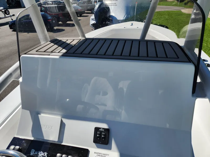 Slide: The Image of 2025 BlackJack 256 Coastal boat dashboard with Yamaha controls and sleek design. - 18