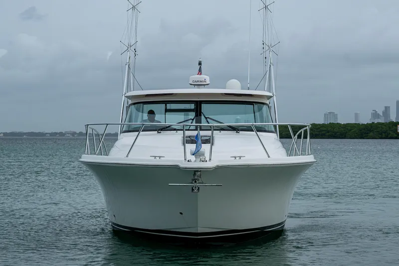 Slide: The Image of 2009 Tiara Yachts 39 Open on water, front view, overcast sky. - 5