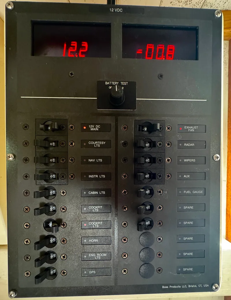 Slide: The Image of Electrical control panel on a 2008 Custom Eldred Cooper 30 Downeast boat. - 15