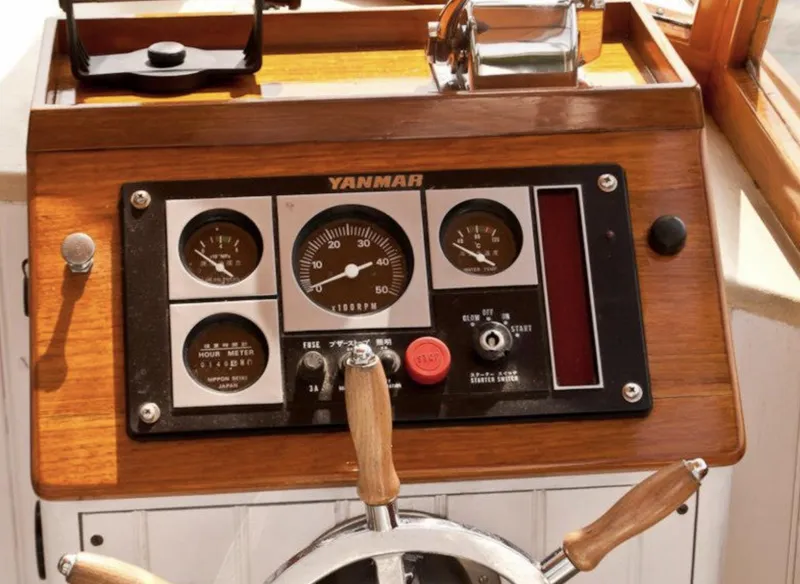 Slide: The Image of Control panel of 2008 Custom Eldred Cooper 30 Downeast boat with Yanmar gauges. - 29