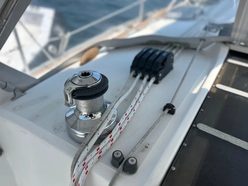 Slide: The Image of Winch and ropes on 1983 Sabre 38 sailboat deck. - 37