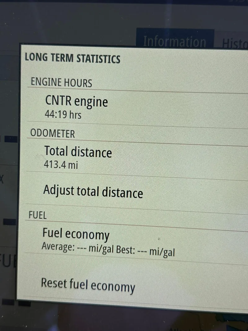 Slide: The Image of Display screen showing long-term statistics for Nimbus Commuter 9, 2023 model, with engine hours and odometer details. - 20