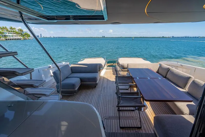 Slide: The Image of Luxurious 2021 Princess S78 yacht deck with elegant seating and ocean view. - 13