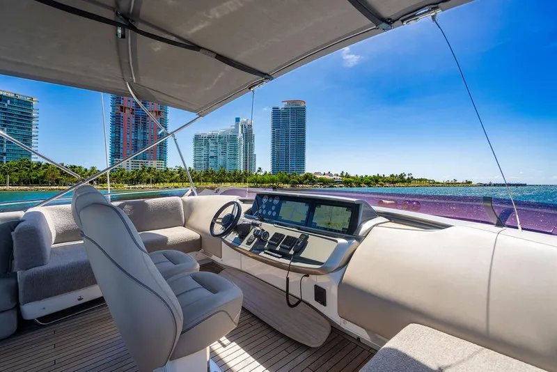 Slide: The Image of Luxurious 2021 Princess S78 yacht interior with city skyline and ocean view. - 17