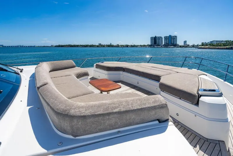 Slide: The Image of Luxurious 2021 Princess S78 yacht deck with plush seating and ocean view. - 25
