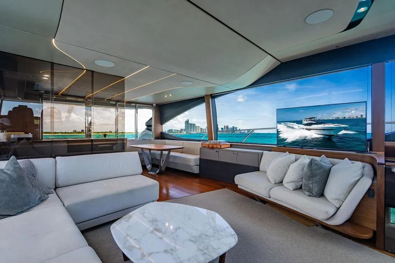 Slide: The Image of Luxurious interior of 2021 Princess S78 yacht with modern seating and ocean view. - 27