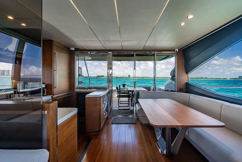 Slide: The Image of Luxurious interior of 2021 Princess S78 yacht with ocean view and elegant dining area. - 28