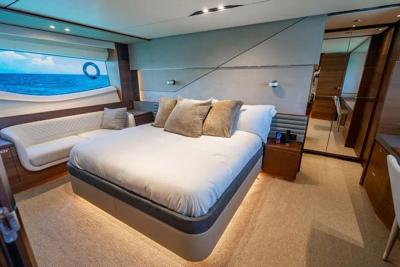 Slide: The Image of Luxurious bedroom interior of 2021 Princess S78 yacht with ocean view. - 38