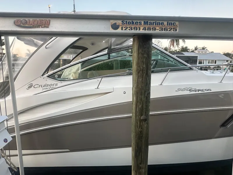 Slide: The Image of 2009 Cruisers Yachts 360 Express docked, featuring sleek design and modern amenities. - 20