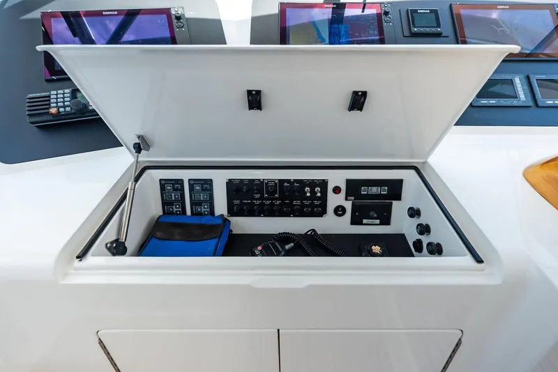 Slide: The Image of Control panel of a 2010 Viking 52 Open yacht with electronic displays. - 36
