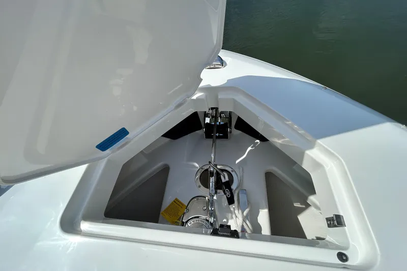 Slide: The Image of Luxurious interior of 2026 Cobalt R31 boat with leather seating and sleek design. - 25