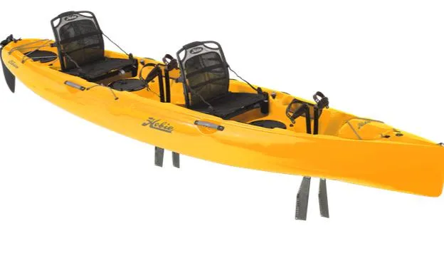 The Image of 2024 Hobie Oasis kayak, bright yellow, tandem seats, sleek design. - 1