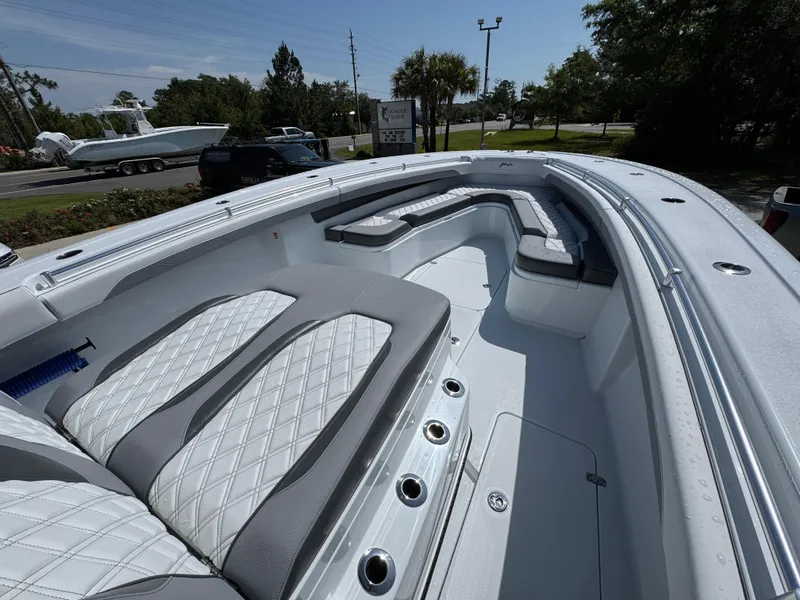 Slide: The Image of 2026 Yellowfin 36 Offshore boat with spacious seating and sleek design. - 17