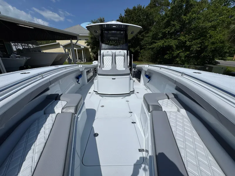 Slide: The Image of 2026 Yellowfin 36 Offshore boat with spacious seating and sleek design. - 21