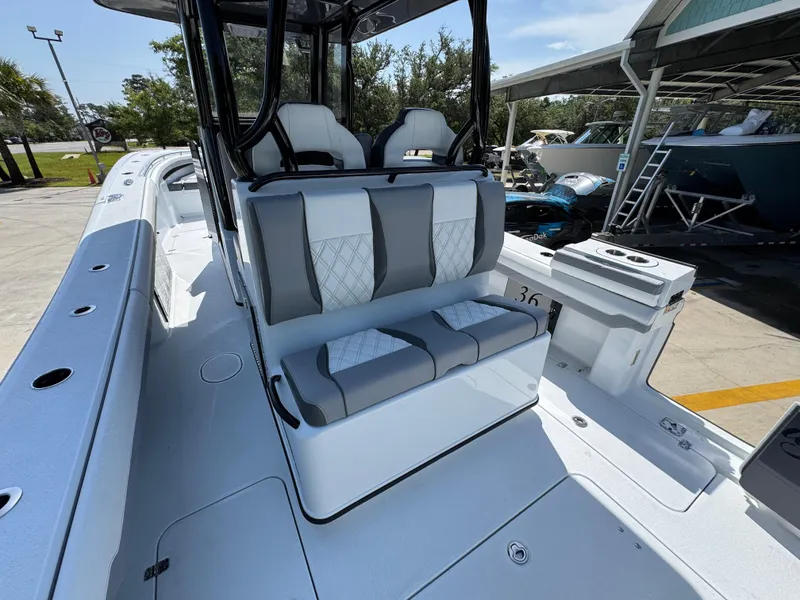 Slide: The Image of 2026 Yellowfin 36 Offshore boat with sleek seating and modern design. - 34