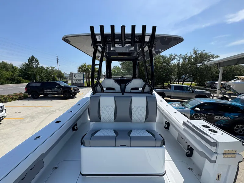 Slide: The Image of 2026 Yellowfin 36 Offshore boat with sleek seating and modern design. - 35