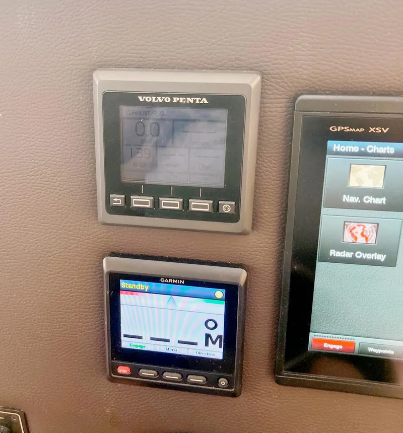 Slide: The Image of Control panel of a 2018 Ranger Tugs R-29 S with Volvo Penta and Garmin displays. - 15