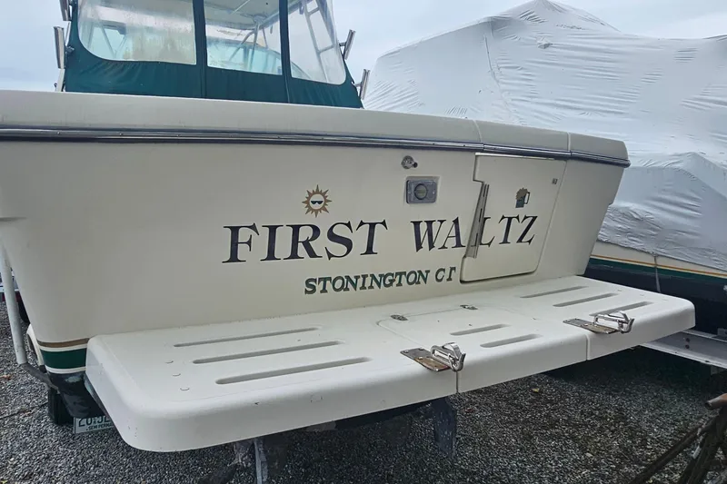 Slide: The Image of 2000 Pursuit 3000 Express boat named "First Waltz" in Stonington, CT. - 2