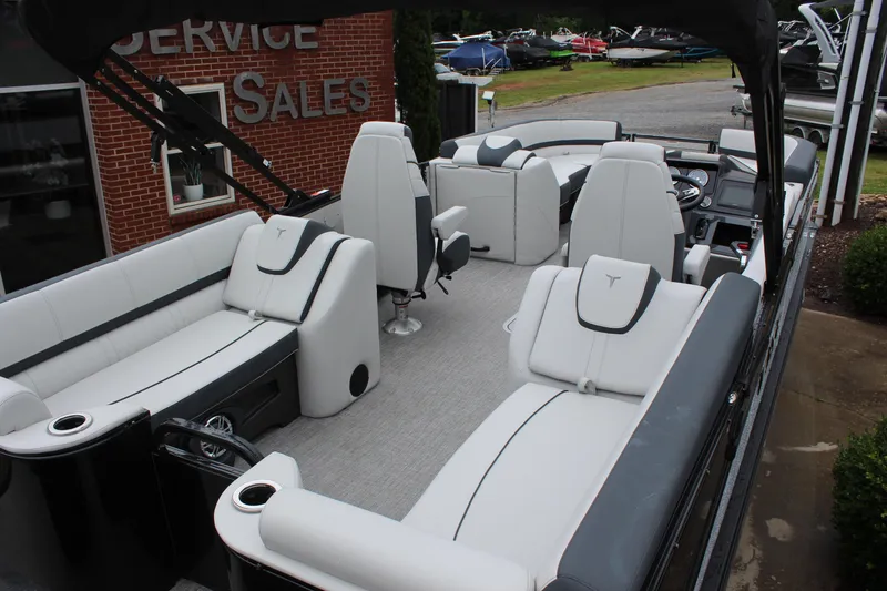 Slide: The Image of 2025 Tahoe Pontoon Cascade Quad Lounger with spacious seating and modern design. - 6