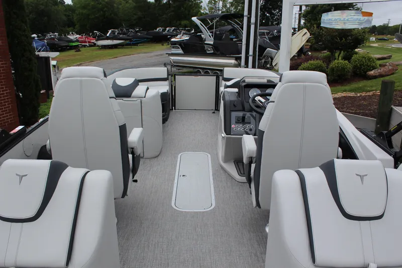 Slide: The Image of 2025 Tahoe Pontoon Cascade Quad Lounger with spacious seating and modern design. - 7