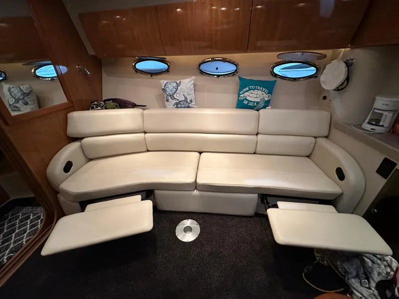 Slide: The Image of Luxurious interior of 2004 Regal Commodore 3860 yacht with cream leather seating. - 14