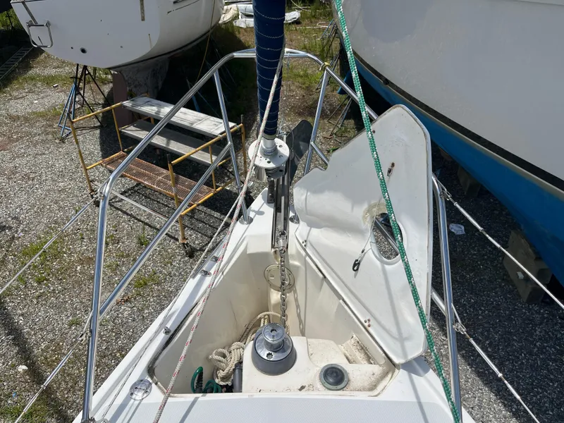 Slide: The Image of Bow of a 2000 Catalina 36 Mk II sailboat with anchor and winch. - 6