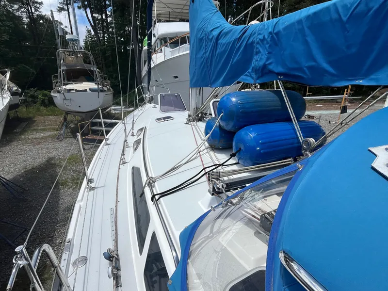 Slide: The Image of Catalina 36 Mk II sailboat, 2000 model, with blue covers and deck view. - 7