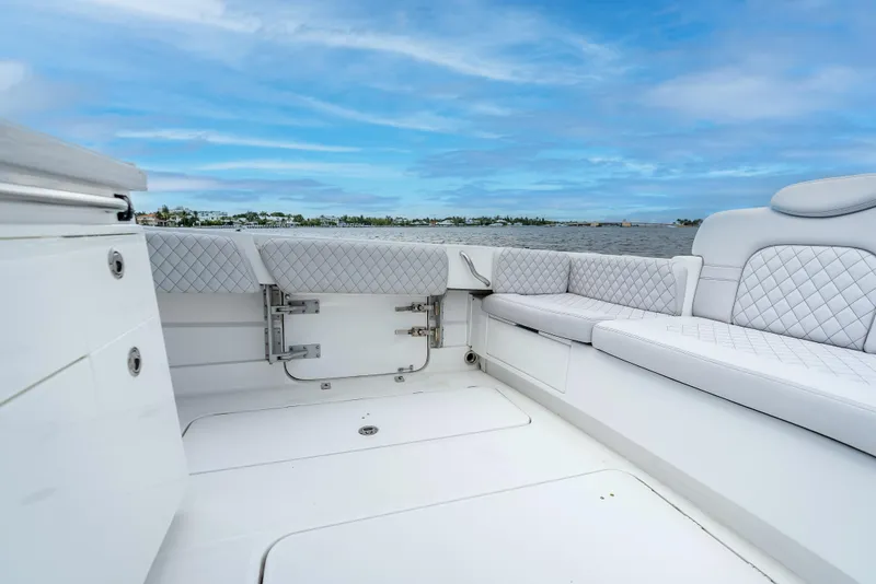 Slide: The Image of Luxurious seating on 2024 HCB 42 Lujo boat with ocean view. - 27