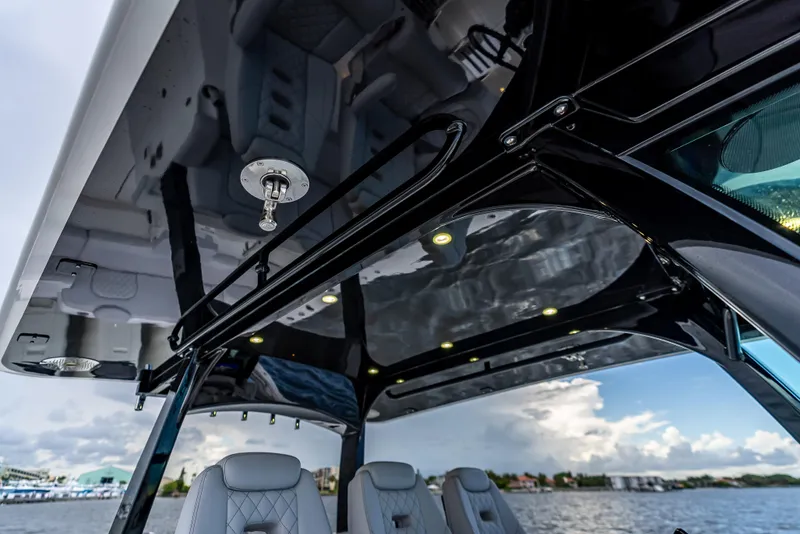 Slide: The Image of 2024 HCB 42 Lujo boat interior with sleek design and modern lighting. - 29