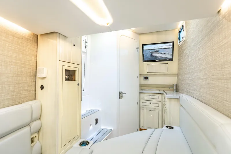 Slide: The Image of Luxurious interior of 2024 HCB 42 Lujo yacht with modern amenities and elegant design. - 32