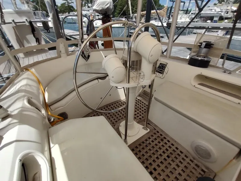Slide: The Image of Cockpit of 1982 Ta Shing Tatoosh 42 sailboat with dual steering wheels. - 23
