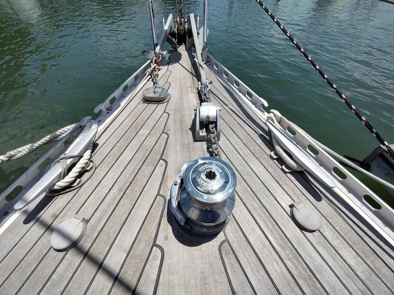 Slide: The Image of Deck of 1982 Ta Shing Tatoosh 42 sailboat with winch and anchor chain. - 8